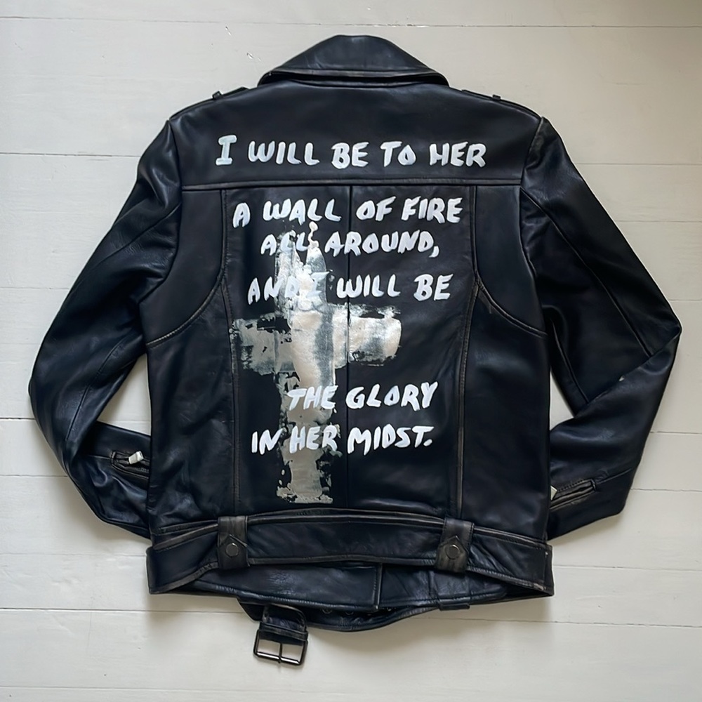 CALVIN Klein Leather BIKER Jacket Bomber NWT S with painted back ORIGINAL